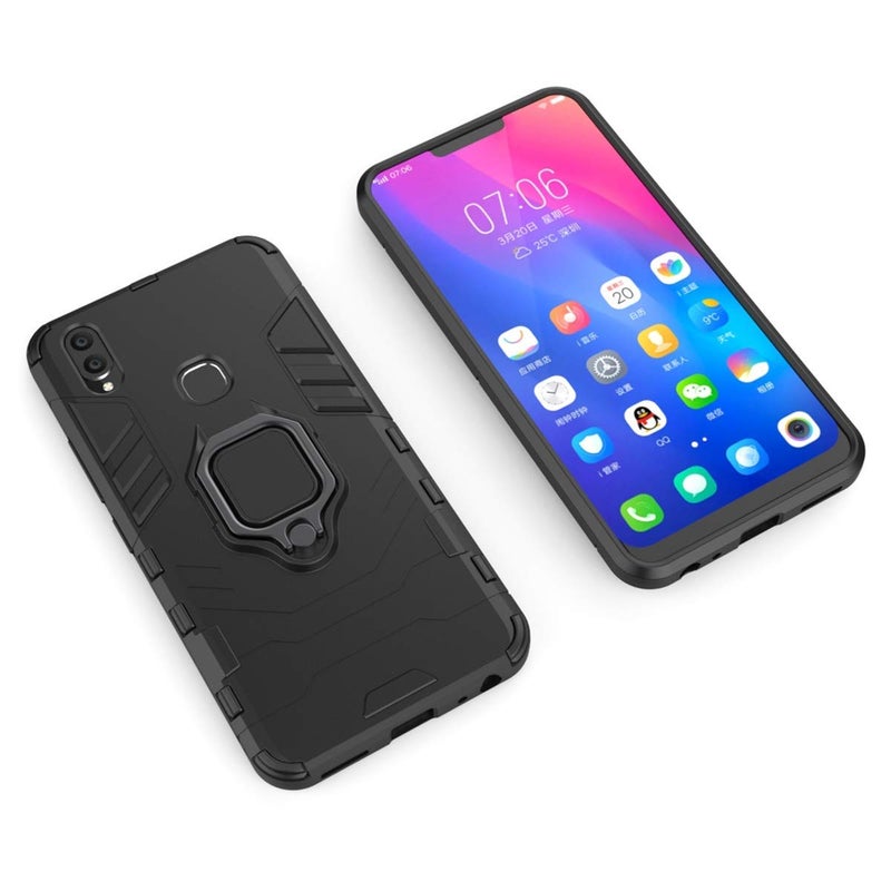 MaiJin LuluMain Compatible with VIVO V9, VIVO V9 Youth, VIVO Y85 Case, Metal Ring Grip Kickstand Shockproof Hard Bumper (Works with Magnetic Car Mount) Dual Layer Rugged Cover (Black) - Image 3